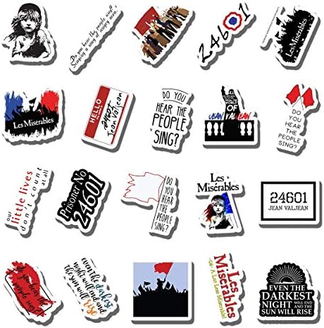 20 PCS Stickers Pack Les Aesthetic Miserables Vinyl Colorful Waterproof for Water Bottle Laptop Bumper Car Bike Luggage Guitar Skateboard