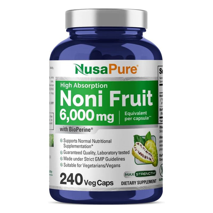 NusaPure Noni Fruit 6,000mg 240 Vegetarian caps (Extract 20:1, Non-GMO, Gluten-Free)