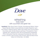 Dove Refreshing Body Wash with Pump Revitalizes and Refreshes Skin Cucumber and Green Tea Effectively Washes Away Bacteria While Nourishing Your Skin, 34 Fl Oz (Pack of 3)