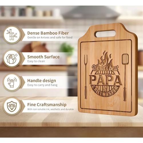 AceThrills Papa Gifts - Engraved Bamboo Cutting Board 12.3"L x 8.7"W x 0.4"Th - Papa birthday Gifts from Grandkids, Gifts for Papa, Papa Christmas Gifts