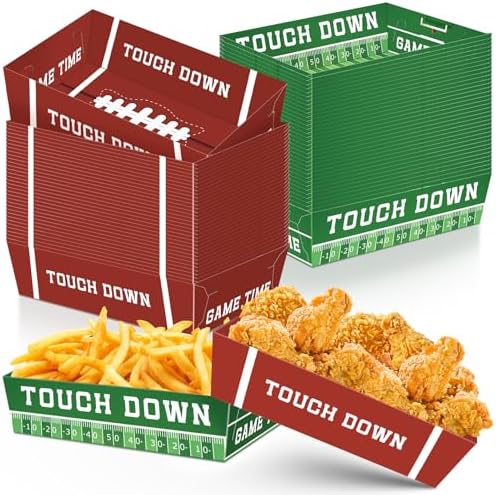 50 Packs Football Paper Food Tray, 2025 Football Party Decorations Superbowl Party Supplies, Disposable Food Plates, Snack Bowls, Nacho Trays, Ideal Football Birthday and Tailgate Parties