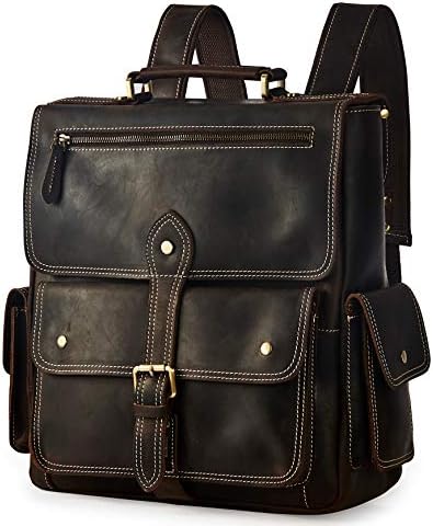 Backpack for Men Women Vintage Full Leather Rucksack Laptop Casual Travel Daypack