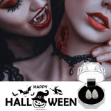 Svevno Vampire Teeth for Halloween Decorations - Horror Fangs Scary Fake (6PCs) & Adhesive(Teeth Pellets) Blood Gel (1Oz) Decor - Cosplay Accessories as Props, White and Red