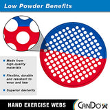 CanDo Hand Exercise Webs for Physical Therapy, Grip Strengthening, and Hand, Finger, Wrist Resistance Workouts, Portable Size, Low Powder, 14" Diameter, Multi-Resistance: Light/Heavy