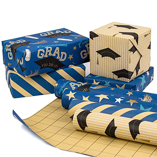 RUSPEPA Kraft Wrapping Paper Rolls - Mini Roll - 17 inches x 10 feet per Roll, Total of 4 Rolls (Graduation-4 Rolls)