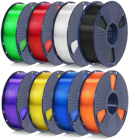 SUNLU PLA Filament 1.75 Bundle, Individually Vacuum Packed, 2kg in Total, 0.25kg per Spool, 8 Pack, Black+Clear +Clear Yellow+Clear Blue+Clear Green+Clear Purple+Clear Red+Clear Orange