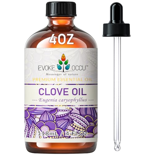 EVOKE OCCU Clove Oil 4 Fl Oz, Pure Clove Essential Oil for Teeth and Gums, Tooth Aches, Hair, Skin, Diffuser - 118ml