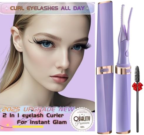 Heated Eyelash Curler - 2 in 1 Clip-Type Eyelash Curler - Electric Eyelash Curler Rechargeable for 24H Long Lasting, 3 Heating Modes, 8S Fast Heating, Makeup Tool Gifts for Women Girls, Purple-A1A