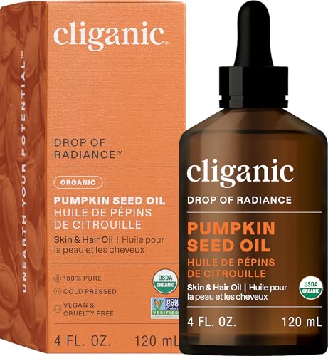 Cliganic Organic Pumpkin Seed Oil, 100% Pure - For Face & Hair | Natural Cold Pressed Unrefined (Packaging May Vary)