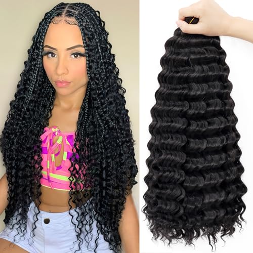Eerya Ocean Wave Crochet Hair 18 Inch 6 Packs Deep Wave Crochet Hair for Black Women Synthetic Wavy Curly Braiding Hair for Boho Braids (18 inch,1B)
