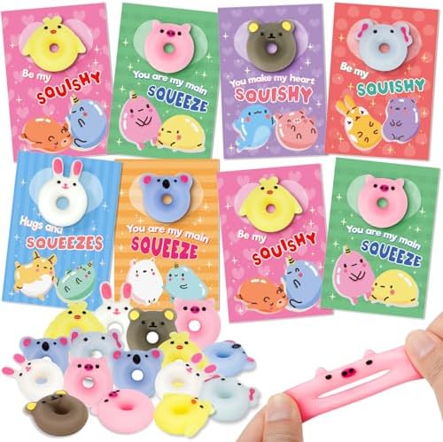 Valentine's Day Gifts Cards for Kids with Squishy Toys, 30 Pack Valentines Cards for Classroom Exchange Prize, Boys Valentine's Party Favor, Valentines Day Cards Gifts for Kids School Class