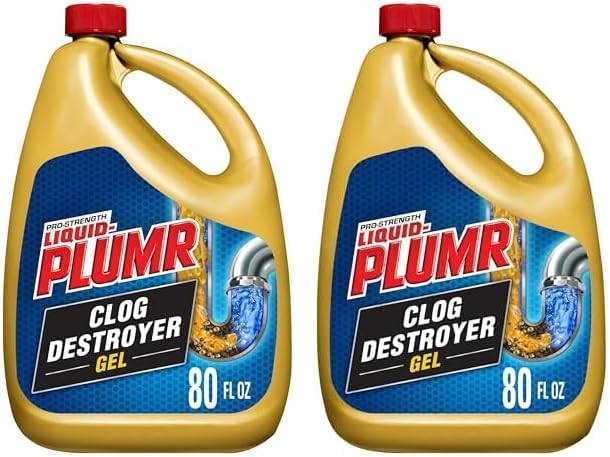 Liquid-Plumr Pro-Strength Full Clog Destroyer Plus PipeGuard, Liquid Drain Cleaner - 80 Ounces (Pack of 2)