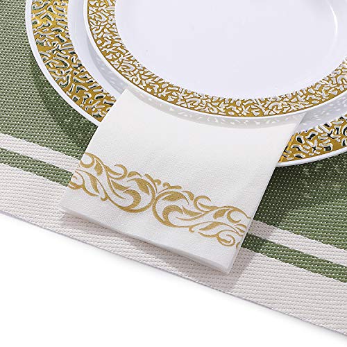 FOCUSLINE 100 Linen Feel Disposable Bathroom Napkins, Guest Towels Disposable Bathroom Soft, Absorbent Napkins Paper, Disposable Hand Towels for Bathroom, Parties, Weddings, Dinners, Gold, 12" x 17"