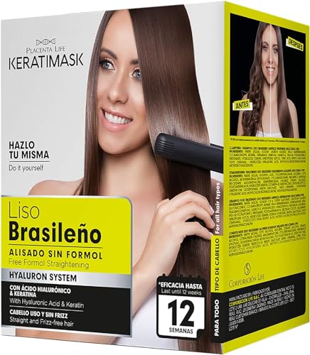 PLACENTA LIFE KERATIMASK Brazilian Straightening Kit with Keratin and Hyaluronic Acid - Keratin Treatment- Get a perfect smooth, shiny and silky- Formaldehyde FREE