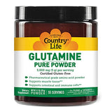 Country Life Glutamine Pure Powder 5000mg, 9.7oz Powder, 55 Servings, Supports Muscle Tissue - Supports Intestinal & Immune Cells - Pharmaceutical Grade Amino Acid, Certified Gluten-Free