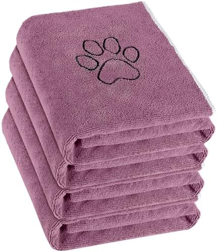 Chumia 4 Pack Dog Towels for Drying Large Microfiber Grooming Tools Absorbent Soft Bath Supplies with Embroidered Paw for Small Medium Pet Products(30 x 50 Inch,Purple)