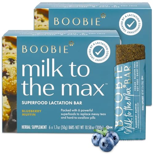 Boobie Bar Superfood Blueberry Muffin Lactation Bar for Breastfeeding Moms to Increase Milk Supply | #1 Selling Lactation Snack Bars | Vegan, Fenugreek-Free, Gluten-Free, Dairy-Free (12 Bars)