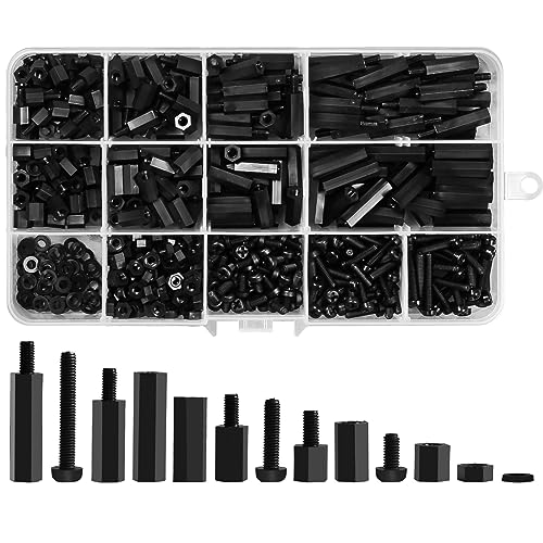 600PCS M3 Male Female Nylon Hex Spacer Standoffs Screws Nuts, Motherboard Standoffs and Screws Assortment Kit, Threaded Pillar for Circuit Board PCB Motherboard (Black)