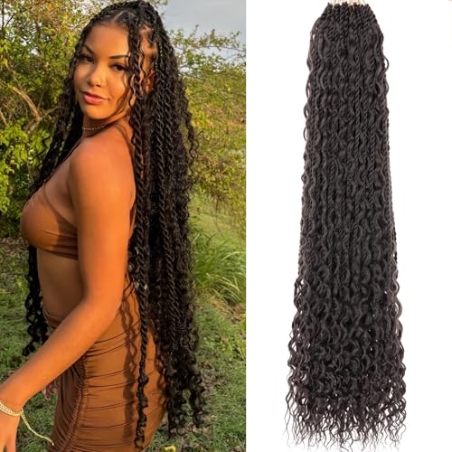 9 Packs Island Twist Crochet Hair with Curly Ends 30 Inch Bohemian Senegalese Twist Crochet Braids with Curls Pre Looped Boho Twist Crochet Braids for Black Women Braiding Hair Extensions 4#