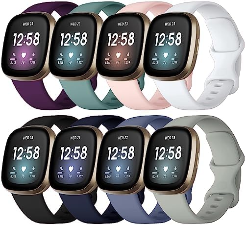 Lerobo Compatible with Fitbit Sense Bands/Compatible with Fitbit Versa 3 Band/Compatible with Fitbit Versa 4 Sense 2 Bands for Women,8 Pack Soft Sport Wristbands Replacement Strap,Small