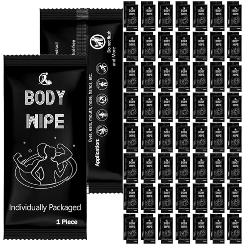 Timgle 200 Pcs Deodorant Body Wipes Individually Wrapped Bath for Adults Face Hand Body Wipes Pearl Pattern Wet Shower with Aloe Bathing Disposable Cleansing for Travel Gym Travel(Black Background)