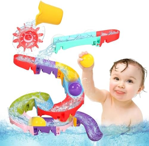 Fajiabao Toddler Bath Toys for Kids Ages 1-3 2-4 Bathtub Toys DIY Slippery Slide Track Fun Baby Shower Toys Birthday Gift for Boys Girls Bath Time 1 2 3 4 5 6