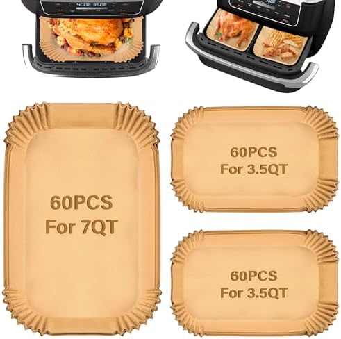 180PCS Air Fryer Liners for Ninja Foodi DZ071 7-QT/ 11-QT/Instant VersaZone 9QT Air Fryer 120Pcs Small Liners for Divider Basket & 60PCs Large Paper Liners for MegaZone