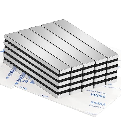TRYMAG Strong Magnets Heavy Duty, 25 Pack Neodymium Magnet Bar, Magnetic Strips Earth Magnets with Double-Sided Adhesive, Powerful Metal Rectangular Magnets for Door, Craft, Fridge, Office - 60x10x3mm