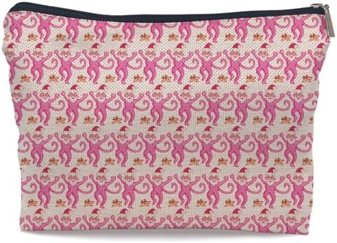 Ayxvt Christmas Preppy makeup bag,pink makeup bag,Women's Makeup Bag Zipper Pouch Travel Toiletry,Gifts for Monkey Lovers Teen Girls(Christmas Preppy)