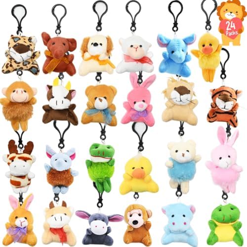 CAMIRUS 24PCS Small Stuffed Animals Plush Toys Set, Little Mini Animal Plush Toy Animals Keychain for Kids Easter Eggs Filler, Classroom School Exchange Prize, Valentines Day Gifts