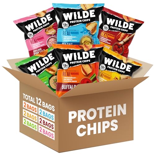 WILDE Protein Chips Variety Pack, Protein Snacks, Keto chips, Made with Real Ingredients, 1.34oz Bags (Pack of 12) - High Protein, Low Carb Snack Box