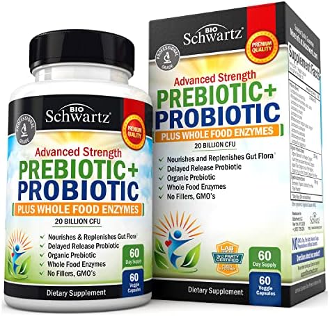 Prebiotics and Probiotic with Whole Food Enzymes for Adults Women & Men - Probiotics Lactobacillus Acidophilus - Digestive Health Capsules Shelf Stable Supplement - Non-GMO Gluten & Dairy Free -60ct