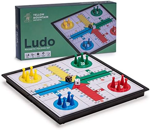 Yellow Mountain Imports Ludo Magnetic Folding Travel Board Game Set - 9.8 Inches - Portable Classic Strategy Game Set