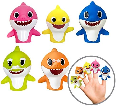 Nickelodeon Baby Shark 5 Pc Finger Puppet Set - Party Favors, Educational, Bath Toys, Story Time, Beach Toys, Playtime,5 Count (Pack of 1)