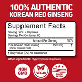 Herbtonics Korean Red Panax Ginseng 1500mg - High Potency Ginseng for Energy, Performance & Immune Support for Men & Women - Ginseng Root Extract Powder Supplement for Focus and Vitality -120 Capsules