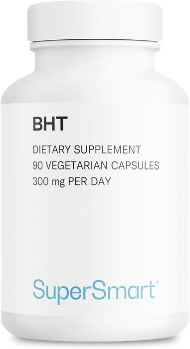 Supersmart - BHT 300 mg Per Day - Butylated Hydroxytoluene - Powerful Antioxidant & Immune Support - Anti Aging Supplement | Non-GMO & Gluten Free - 90 Vegetarian Capsules