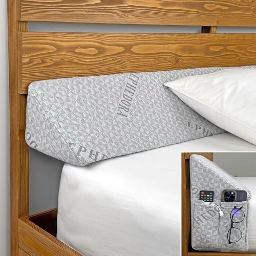 Bed Wedge Pillow for Headboard Gap Filler King Size - High Density Memory Foam Headboard Pillow Wedge Prevents Items Falling - Triangle Mattress Spacer with Pockets