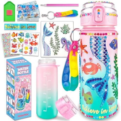 EDsportshouse Decorate Your Own Water Bottle Kits for Girls Age 4-6-8-10,Mermaid Painting Crafts,Fun Arts and Crafts Gifts Toys for Girls Birthday Christmas(Mermaid)