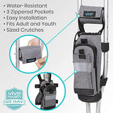 Vive Crutch Accessories Bag and Hand Grip Cushions, Water-Resistant Premium Pouch for Crutches, with Drink Holder Phone Holder, 3 Pockets, Lightweight