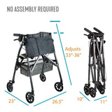 Stander Wonder Rollator Plus, Lightweight Folding Mobility Rolling Walker, EZ Fold-N-Go Rollator for Seniors and Adults, 6-inch Wheels, Locking Brakes, and Padded Seat with Backrest, Black Walnut
