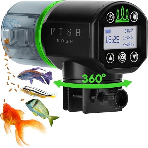 FISHNOSH Automatic Fish Feeder for Aquarium - New Generation 2025, Auto Food Dispenser with Timer for Small Tank, Big Aquariums & Pond (Green)