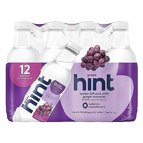 Hint Water Grape, Pure Water Infused with Grape, Zero Sugar, Zero Calories, Zero Sweeteners, Zero Preservatives, Zero Artificial Flavors, 16 Fl Oz (Pack of 12)