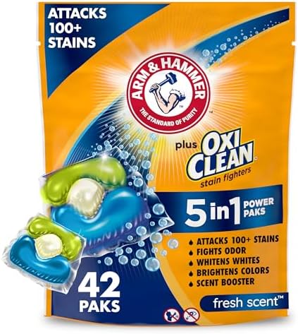 Arm & Hammer Plus OxiClean 5-in-1 Laundry Detergent Power Paks, 42 Count (Packaging may vary)