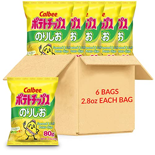 Calbee Potato Chips (Seaweed & Salt, 2.8 oz) | Taste The Tradition of Japanese Snacks | Enjoy These Irresistible & Deliciously Crunchy Japanese Chips (6 Pack)