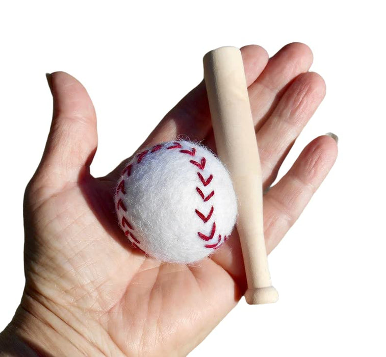 Baseball Photo Prop, Small Felt Mini-Baseball and Wood Bat, Nursery Decor, Baseball Theme