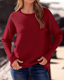 BTFBM Trendy Women Sweater Fall Long Sleeve Crew Neck Knit Sweater Y2k Sweater Christmas Sweater Pullover Tops(Solid Dark Red,Small)