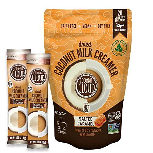 Coconut Cloud: Dairy-Free Coffee Creamer | Minimally Processed, Shelf Stable. Made from Coconut Powdered Milk. | Vegan, Gluten Free, Non-GMO. (Home, Office, Travel), Creamers (Salted Caramel - 20 Sticks)
