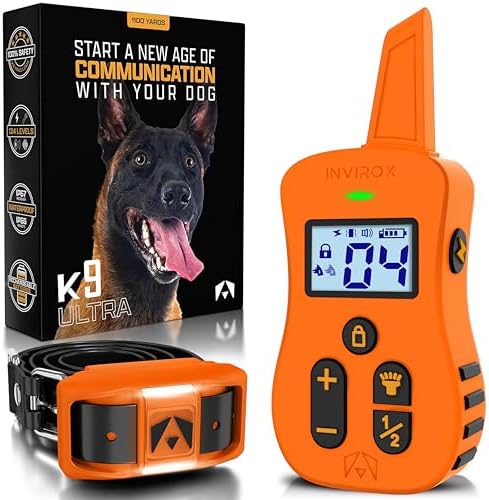 INVIROX Dog Shock Collar [Ultra K9] 124 Training Levels, 4 Powerful Modes with Night-Light and ¾ Mile Range 100% Safe Dog Training Collar for Large Dogs IP67 Waterproof