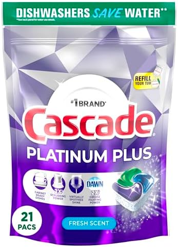 Cascade Platinum Plus Dishwasher Pods, Dishwasher Detergent, Dishwasher Soap, Dish Tabs, Dishwashing Tablets, Dish Detergent, Fresh, Actionpacs, 21 Count