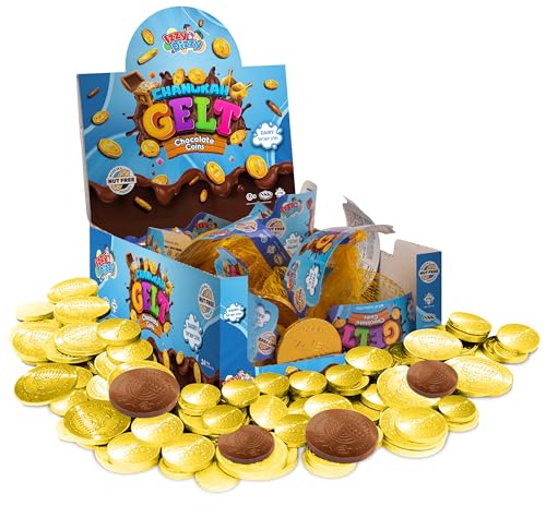Izzy 'n' Dizzy Hanukkah Gelt Coins Chocolate, Kosher Milk Chocolate Coins Nut Free (Dairy), Filled with Menorah Embossed Hanukkah Gelt Coins (24 Mesh Bags)